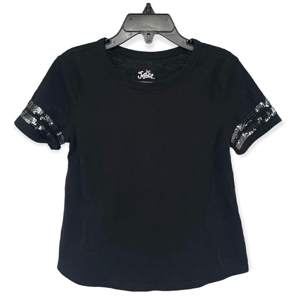 Justice Girls Black Sequin Embellished Short Sleeve Tee Size 6